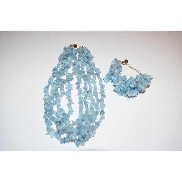 Vtg Stauer 5 Strand Aquamarine Bead Necklace 20" Shades of the Sea w/ bracelet - Picture 9 of 9